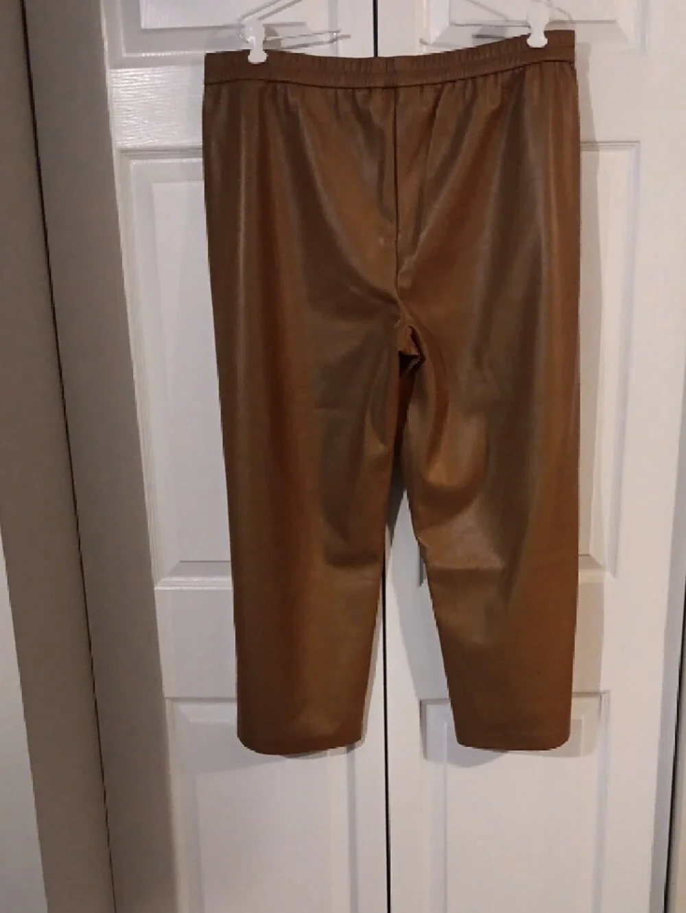 Women’s Faux Leather Wide Leg Pants - Tan - Picture 3 of 3